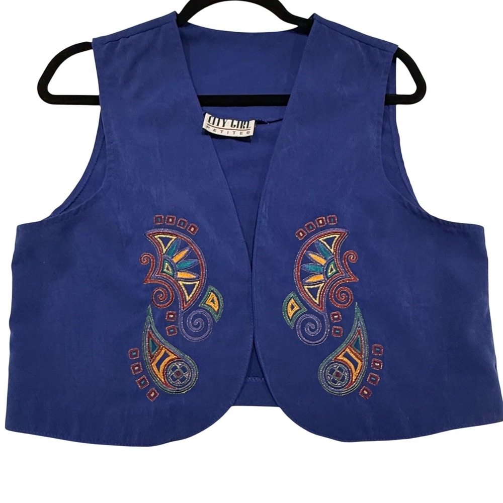 Vintage 90s Silk Blend Paisley Embroidered Vest Boho Art To Wear Dopamine Artsy